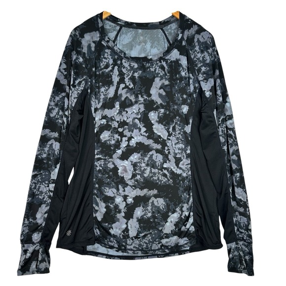 Athleta Pants - Athleta Camo Long Sleeve Workout Top XL Gray Black Thumbholes Athletic Running